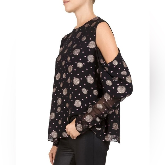 The Kooples Tutti Frutti Spots Silk Single Cold Shoulder Blouse Top size S - Picture 2 of 13